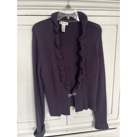 Cardigan Angora Wool blend Sweater size Large Ruffle Valerie Bertinelli - Picture 2 of 5